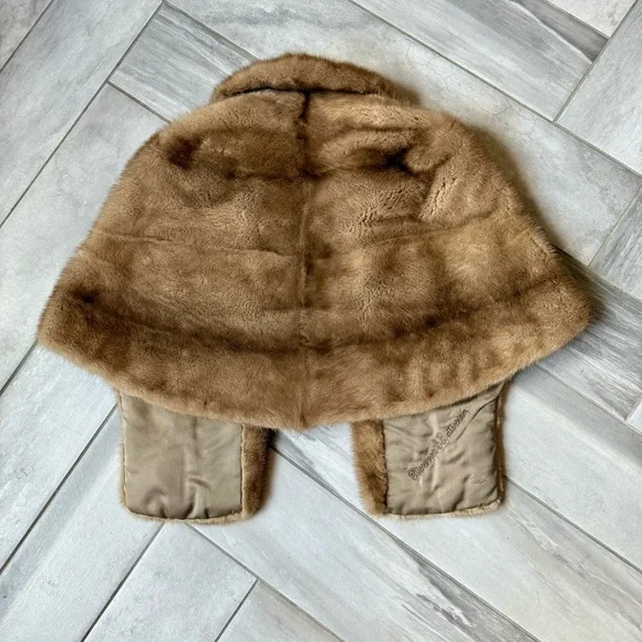 Mink stole wrap, light brown shawl collar vintage - Picture 3 of 15